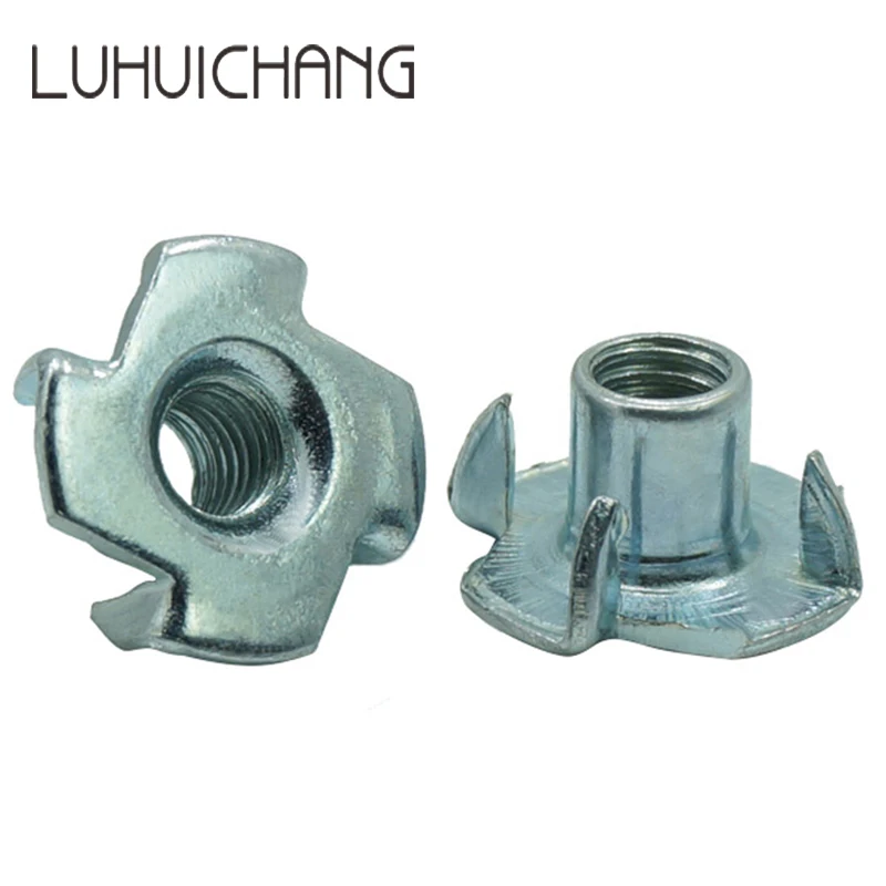 

LUHUICHANG 20pcs M4 M5 M6 M8 M10 M12 Zinc Plated Four Claws Nut Speaker Nut T-nut Blind Pronged Inser Tee Nut Furniture Hardware