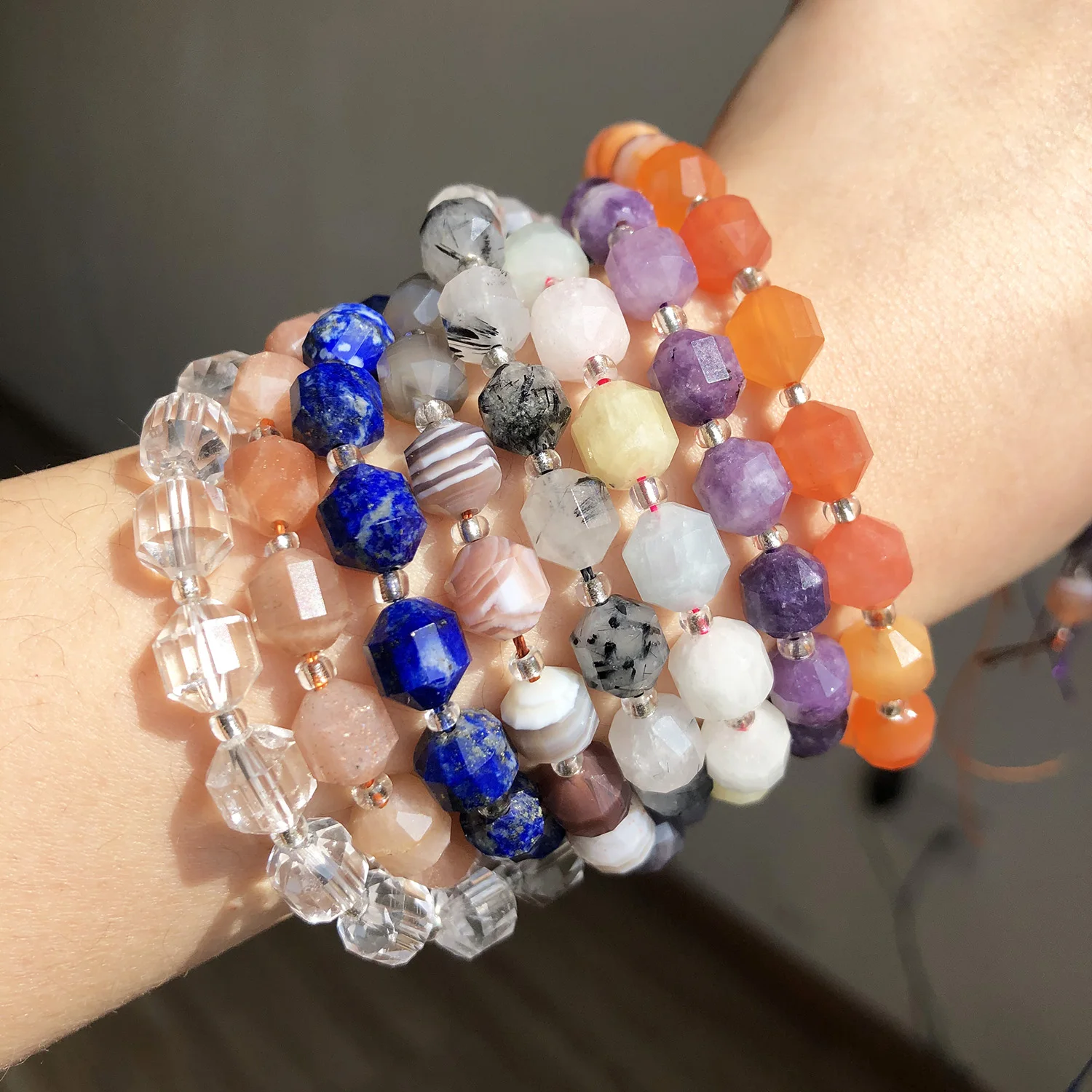 8mm Natural Lapis Lazuli Morganite Agates Quartz Gem Beads Faceted Loose Stone Beads for Jewelry Making DIY Bracelet Accessories