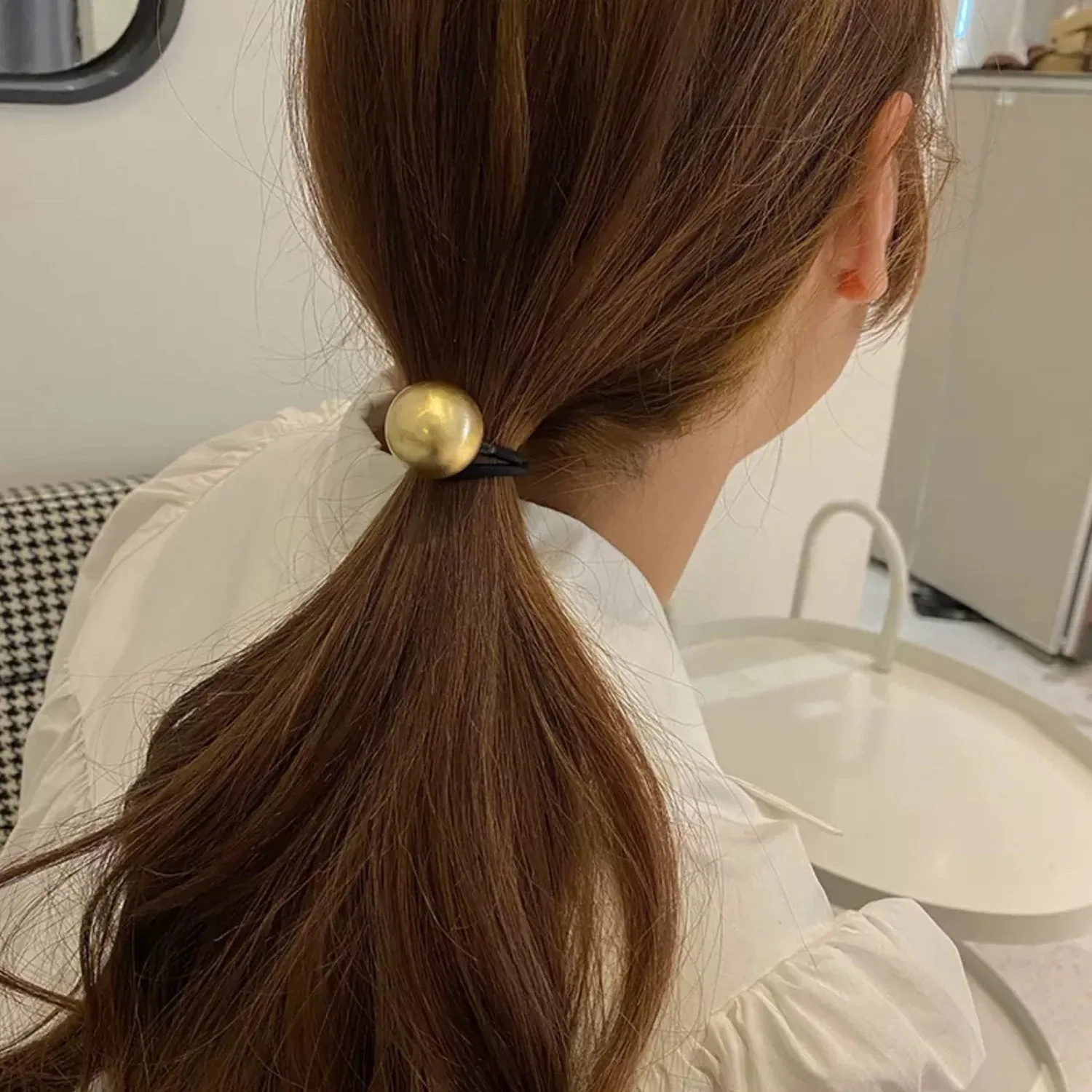 Fashion Gold Silver Metal Ball Elastic Hair Tie Simple Bead Rubber Band Stretch Ponytail Holder Korean Style Hair Band Hair Ring