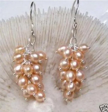 Pink Freshwater Cultured Pearl Grape Earring Hook