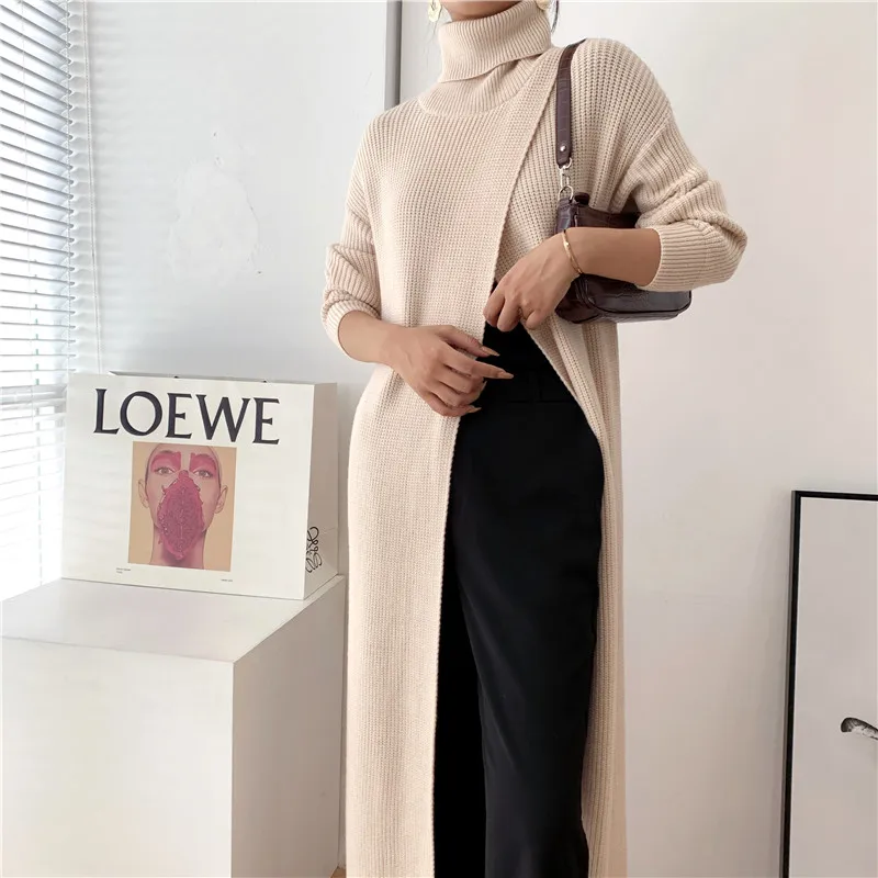 [ZAYAU]Vent Long Knitting Sweater Loose Fit Turtleneck Long Sleeve Women Pullovers New Fashion Tide Autumn Winter 2023