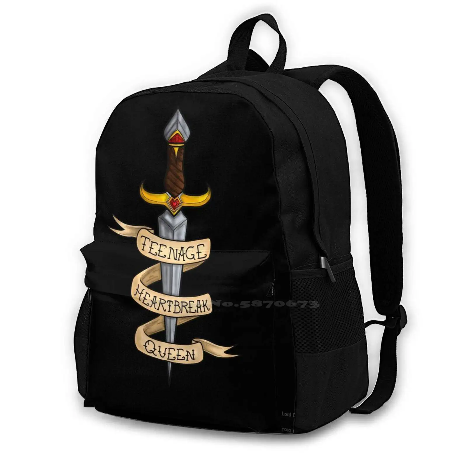 Teenage Heartbreak Queen-Tattoo Pattern Design Bagpack School Bags Dagger Knife Traditional Classic Palaye Royale Punk Emo Goth