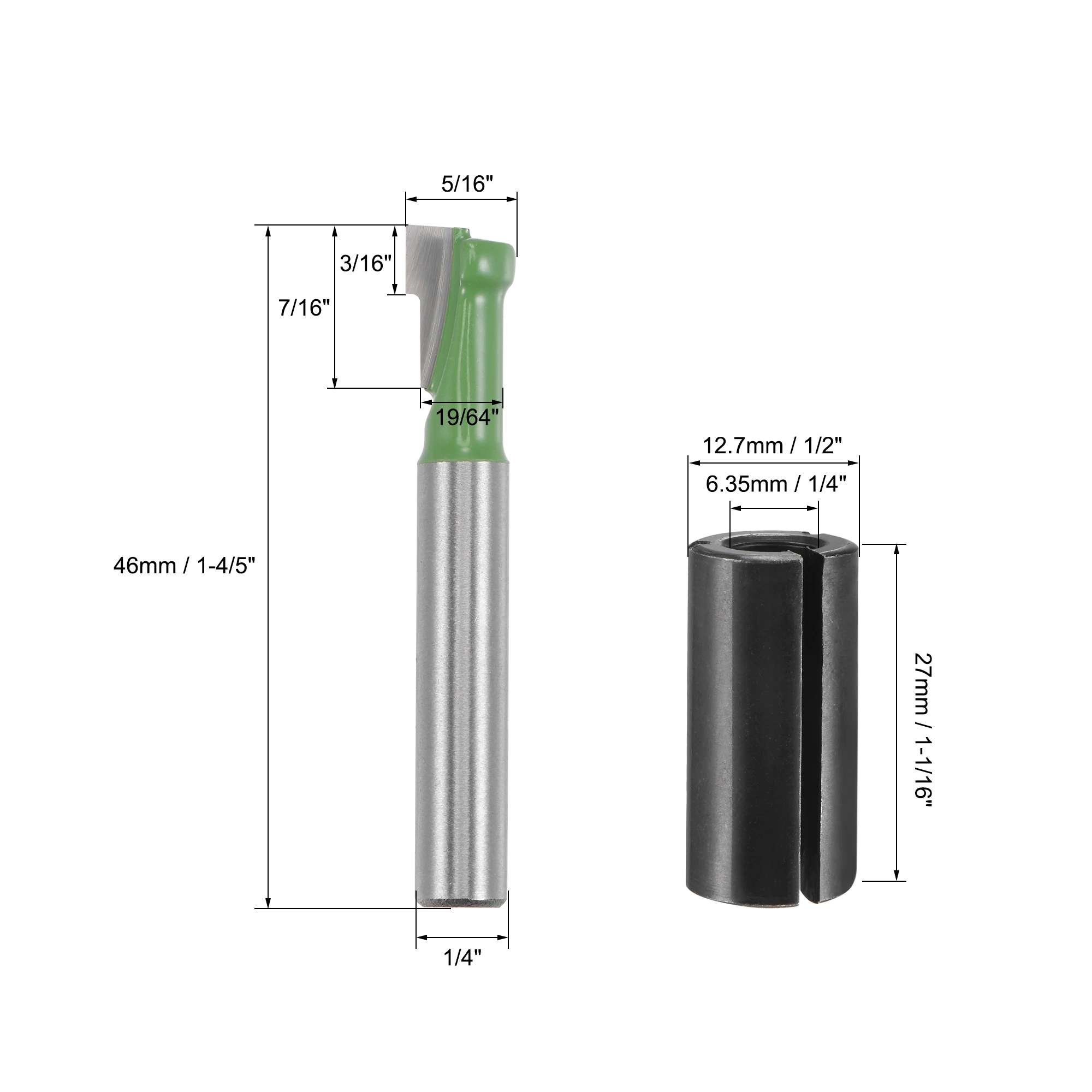 Uxcell 1/4 "shank keyhole roteador bit 5/16" diâmetro com 1/2 "a 1/4" adaptador de pinça roteador, carboneto derrubado moagem de madeira