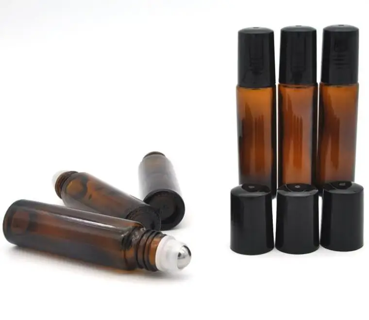 200pcs/lot 10ml Amber Roll On Roller Bottle for Essential Oils Refillable Perfume Bottle Deodorant Containers SN408