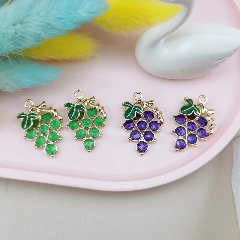 MuhNa 10pcs Enamel Cute Grape Fruit Charms Pendant DIY Decoration Pendants For Necklace Keychains Bracelet Jewelry Accessories