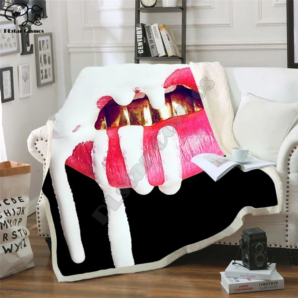 Kylie Jenner Lip  Fleece Blanket Plush 3d Printed for Adults Sofa Sherpa Fleece Bedspread Wrap Throw Blanket