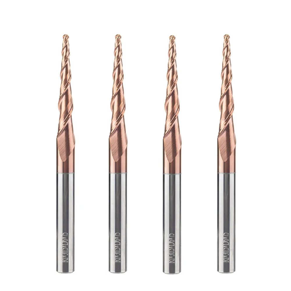 Carbide Spiral Tapered Ball Nose End Mill 6mm Shank 2 Flutes Router Bit Woodworking CNC 2D 3D Carving Bits Wood Milling Cutter