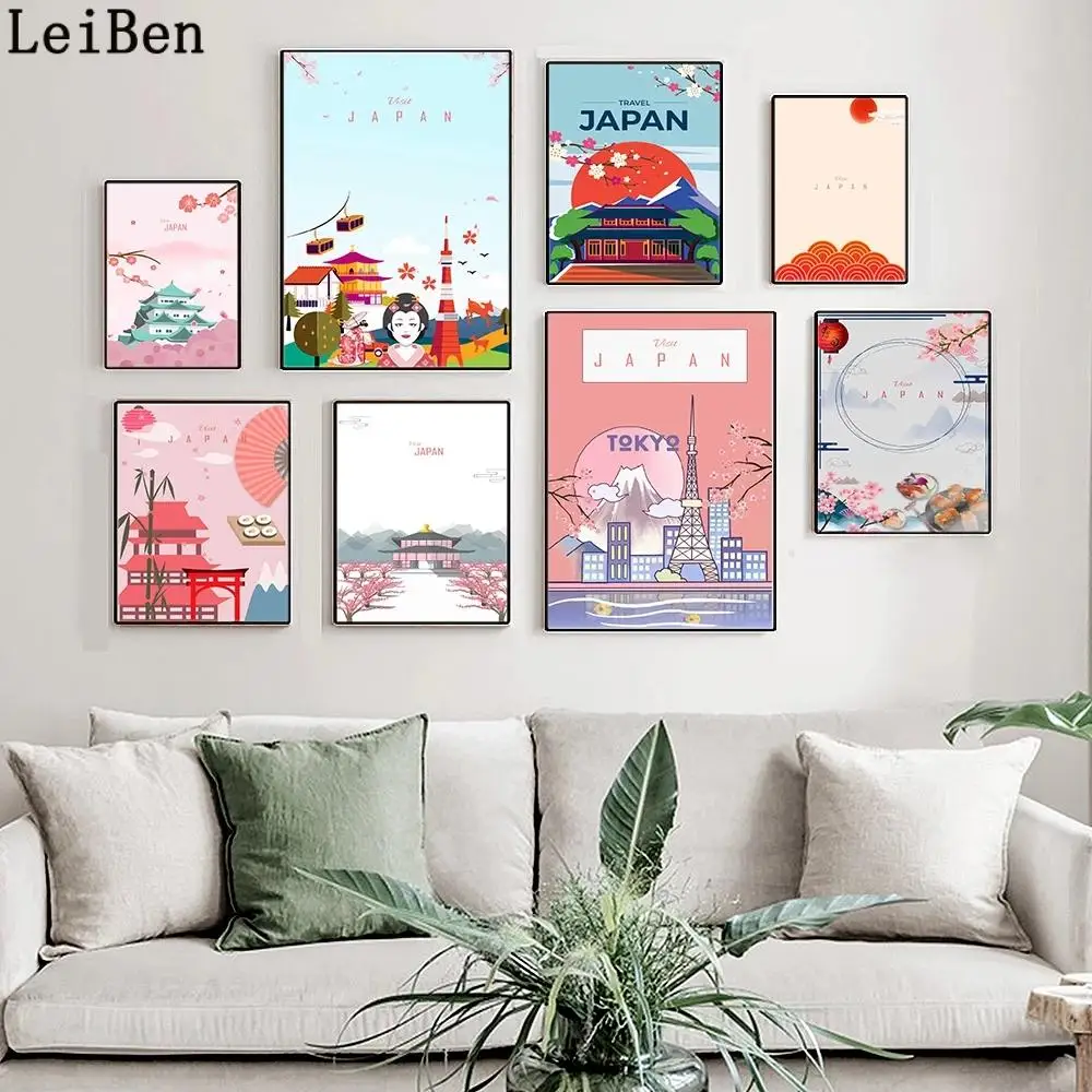 Cartoon Japanese Anime Landscape Poster Architectures Wall Art Canvas Painting Travel City Print Pictures for Living Room Decor