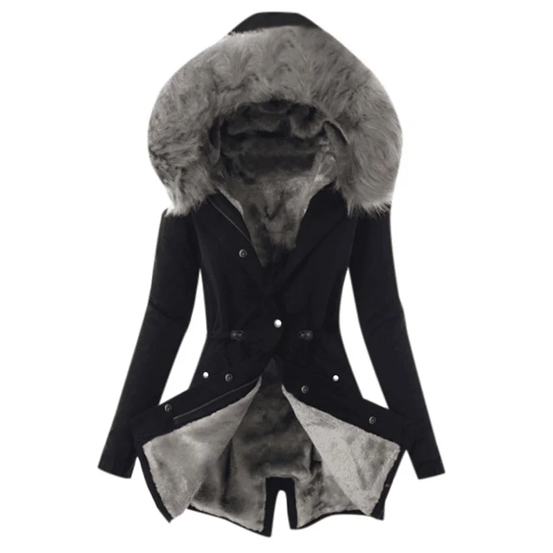 Fashion Winter Jacket Women Long Sleeve Hooded Pocket Thick Warm Parka Plush Casual Long Coats Female Ladies \' Coat
