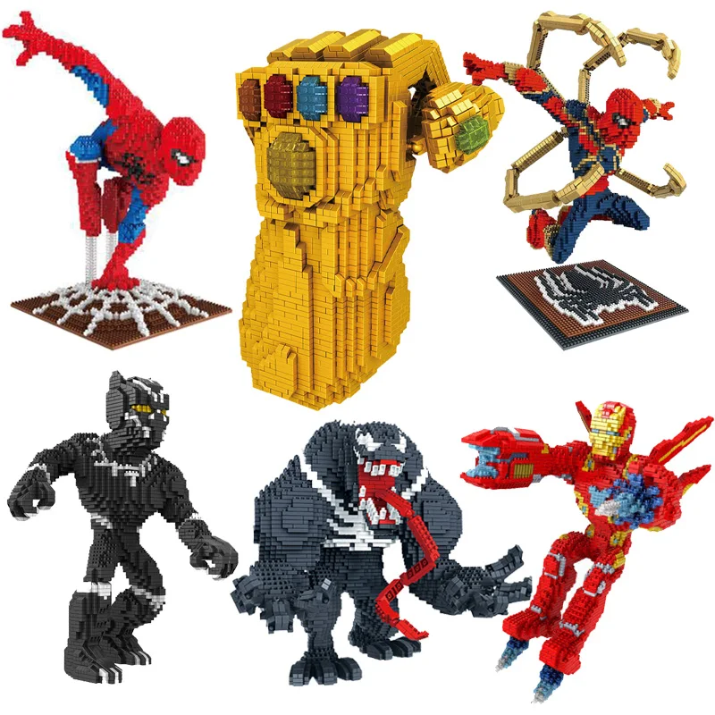 2021 New Avengers Series Diamond Blocks Panther Iron Man Spider Mini Block Puzzle Assembled Children\'s Toy Gift