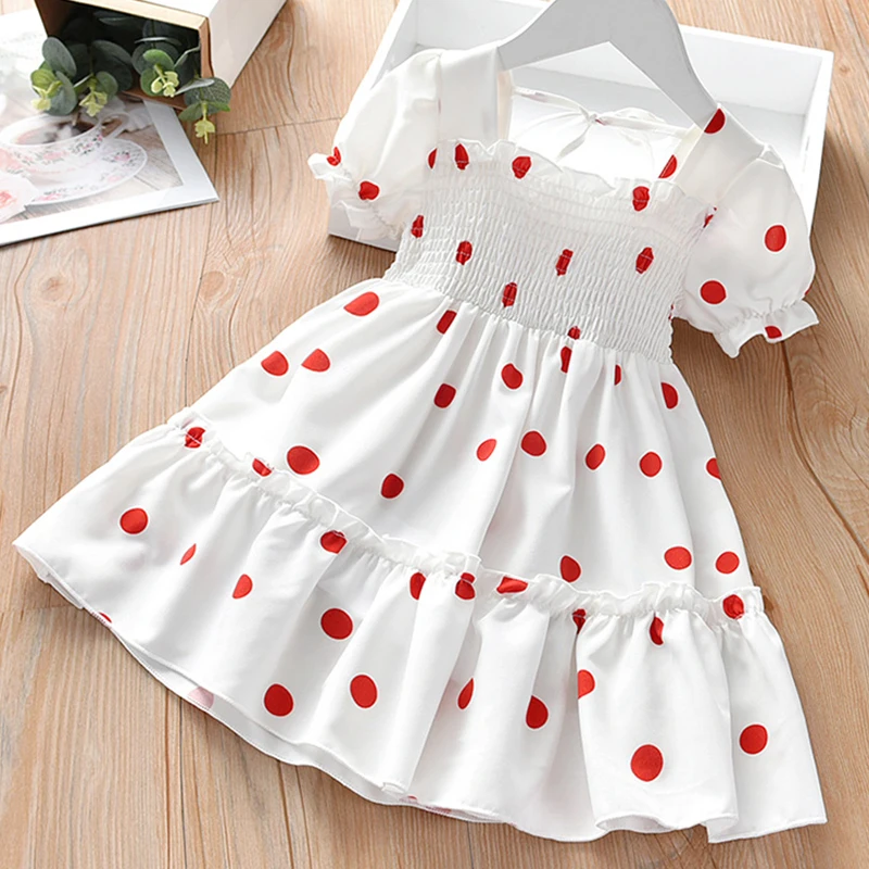 2021 2-7Y Kids Girls Dress Summer Girls Sleeveless Chiffon Polka Dot Dress Princess Dress For Girl Children Clothing