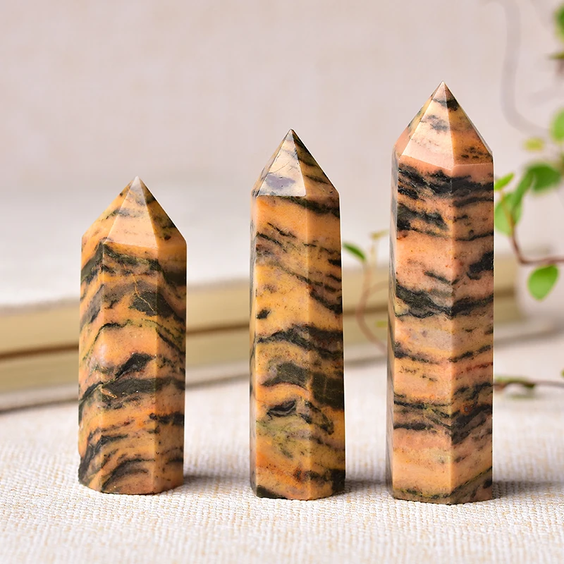 Natural Crystal Quartz Crystal Point Yellow Striped stone Healing Wand Obelisk Energy Pyramid Love Stone Ornaments Home Decor