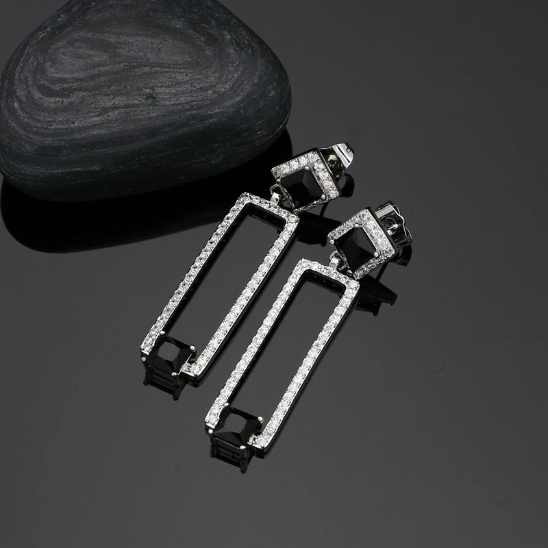 925 Silver Bridal Jewelry Sets Black Cubic Zirconia White Crystal Jewelry for Women Earrings/Pendant/Ring/Bracelet/Necklace