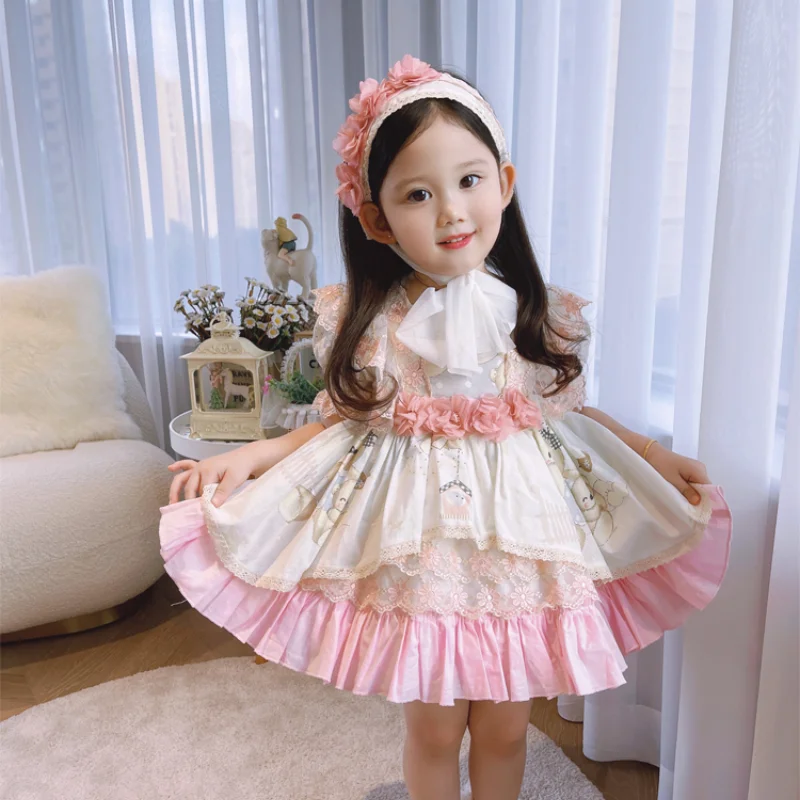 3pcs Girls Summer Lolita Princess Birthday Dress Spanish Children Dress Sweet Girls Eid Dress Toddler Girl Christmas Outfits