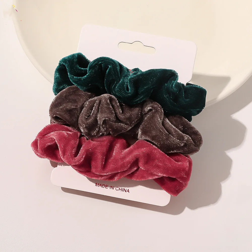 3pcs/lot New Women Retro Velvet Hair Scrunchies Set Mix Color Slim Elastic Hair Band Simple Hair Bun Maker Ponytail Headwear