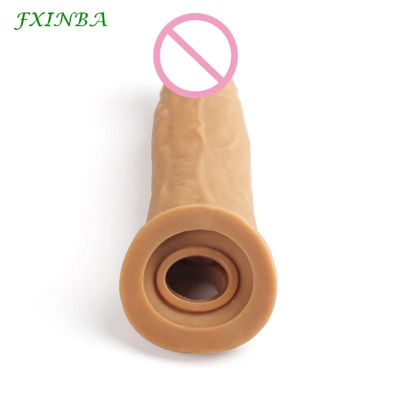 FXINBA 21cm Realistic Penis Sleeve Extender Cock Sleeve Delay Ejaculation Reusable Condom Dick Enlargement Adult Sex Toy For Men