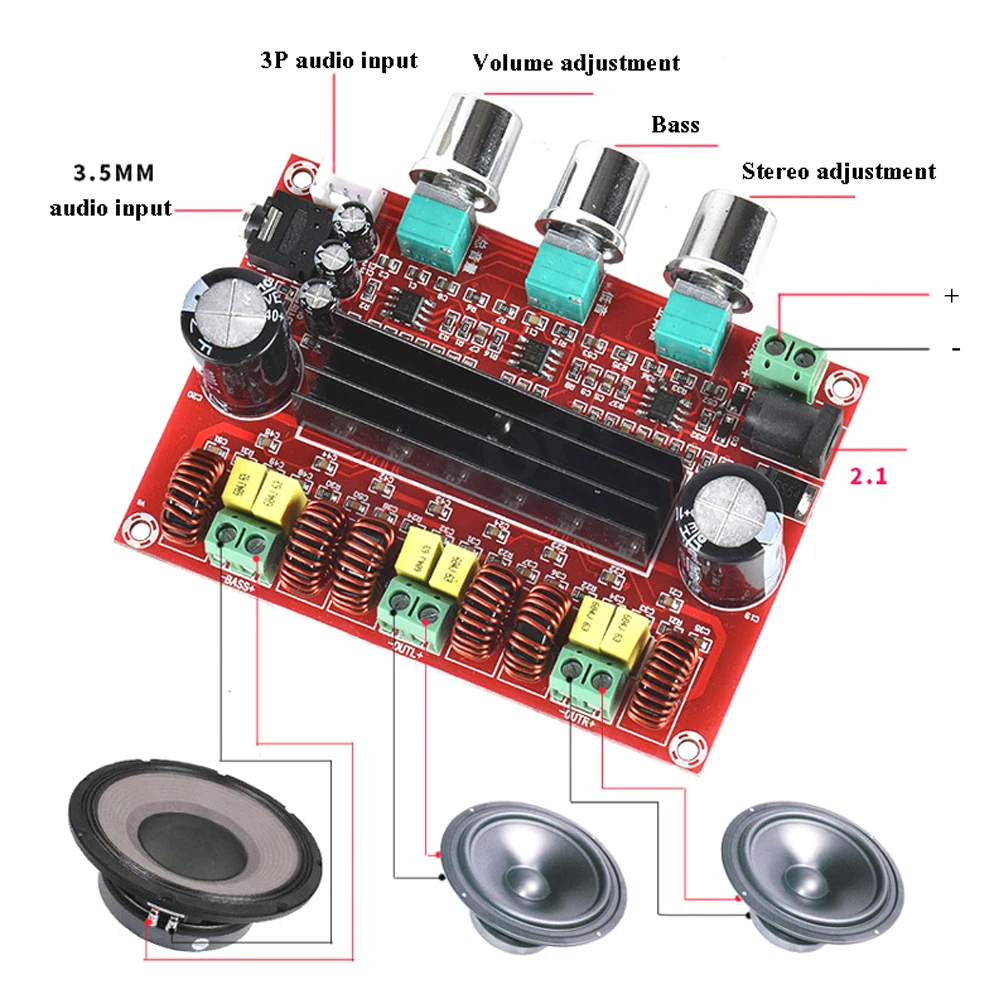 Placa amplificadora de potencia Digital de Audio estéreo TPA3116D2 50W * 2 + 100W 2,1 Kanal Bass Subwoofer AMP Modul