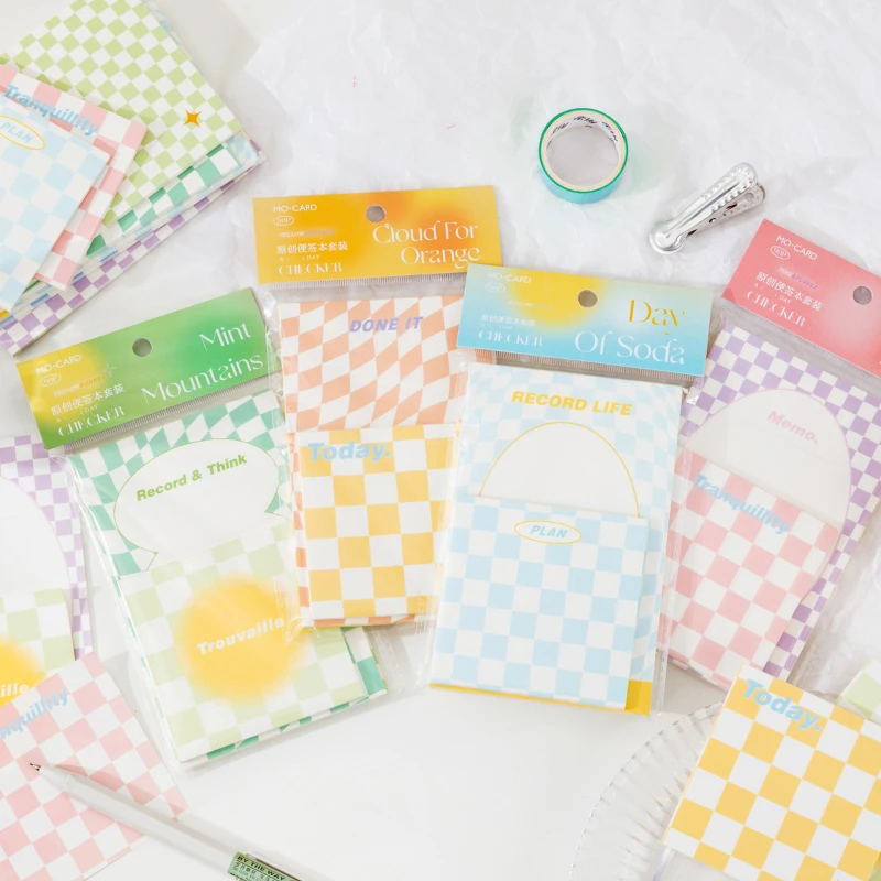 90 Sheets Cute Checkerboard Plaid Memo Pad Decoration Material Paper Scrapbook Diary Album Message Notes Notepad Stationery