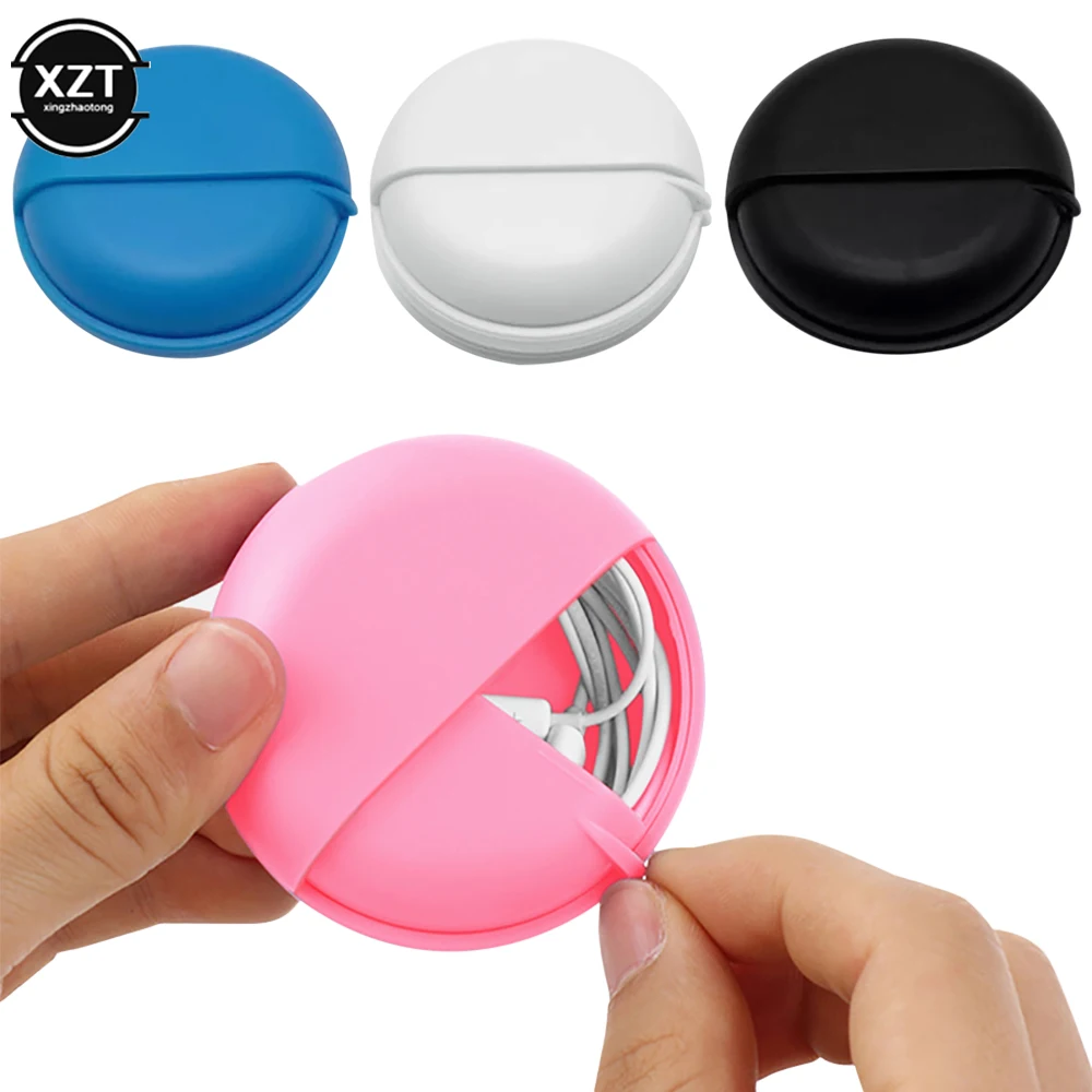 Round Earphone Wire Box Organizer Data Line Cables Storage Case Plastic Container Jewelry Headphone Protect with Rotating Cover