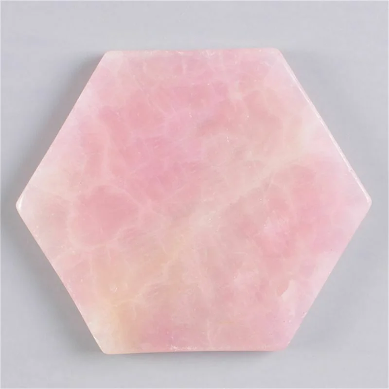 Natural crystal gemstone crafts rose quartz coaster hexagonal slice healing stone decoration for home decoration