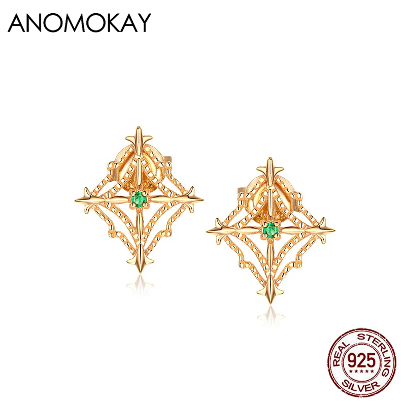 

Anomokay Vintage Openwork Geometric Gold Color Earrings for Party Engagement Genuine Sterling 925 Silver Earring Faashion Gift