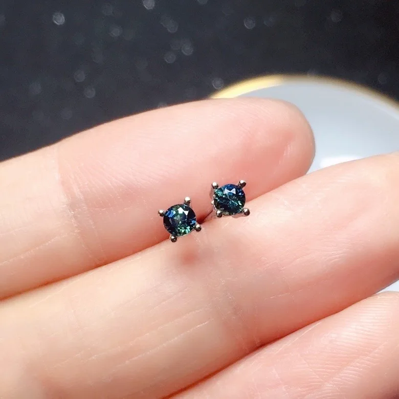 Small Round Sapphire Stud Earrings 3mm Natural Sapphire 925 Silver Sapphire Earrings Gift for Woman Simple Gemstone Earrings