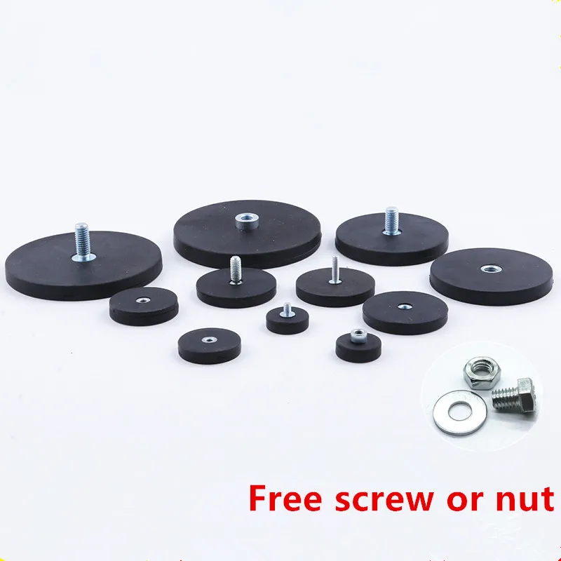 1Pcs Hot Sales Strong Round Rubber Coated Neodymium Pot Magnets With Threaded Stud Pulling Force Up to  40 KG Max