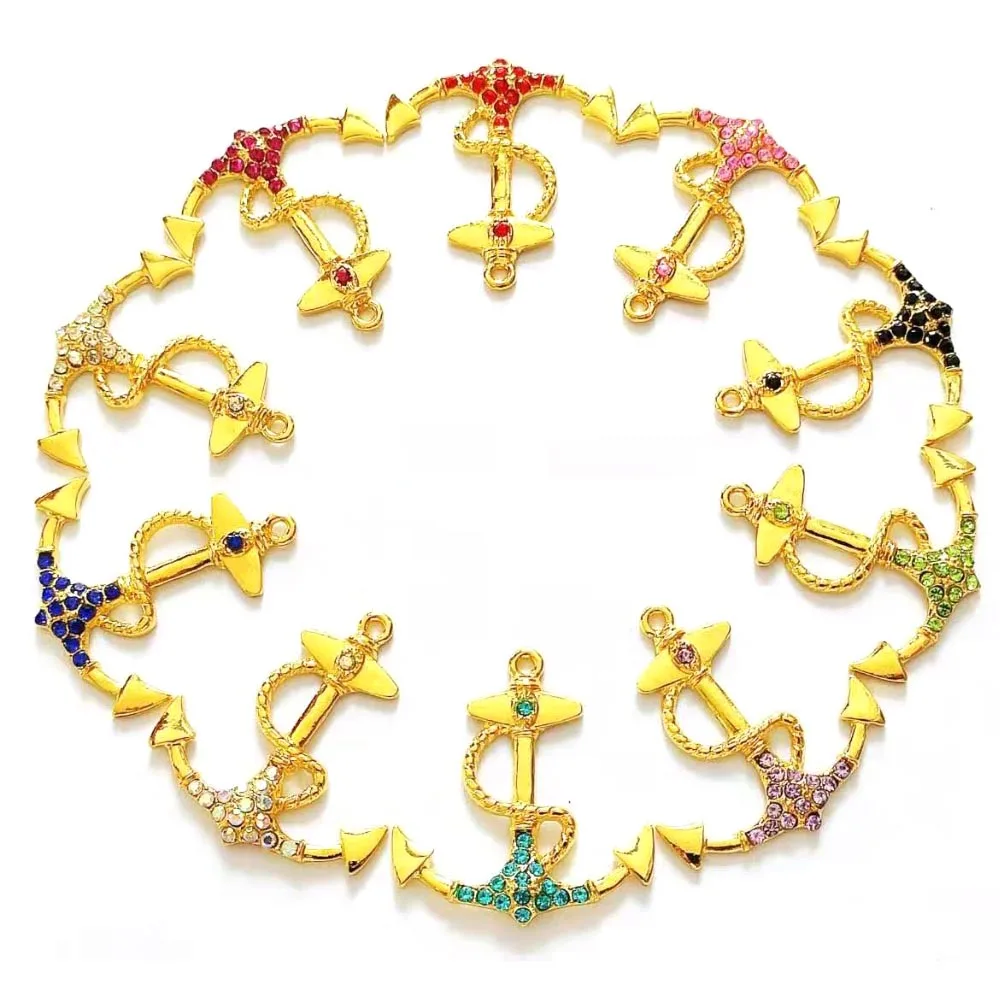 

10pcs Mixed Colorful Rhinestone Gold & Silver plated Big Anchor Charms for Women DIY Jewelry Accessories