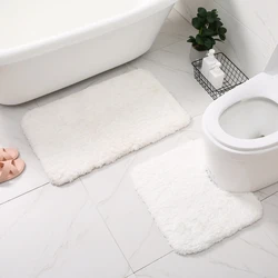 Anti-Skid Bathroom Bath Mat Set, U-Shape, Rectangle Floor Carpets for Bathtub Side Entrance Doormat, Shower Room, White Solid