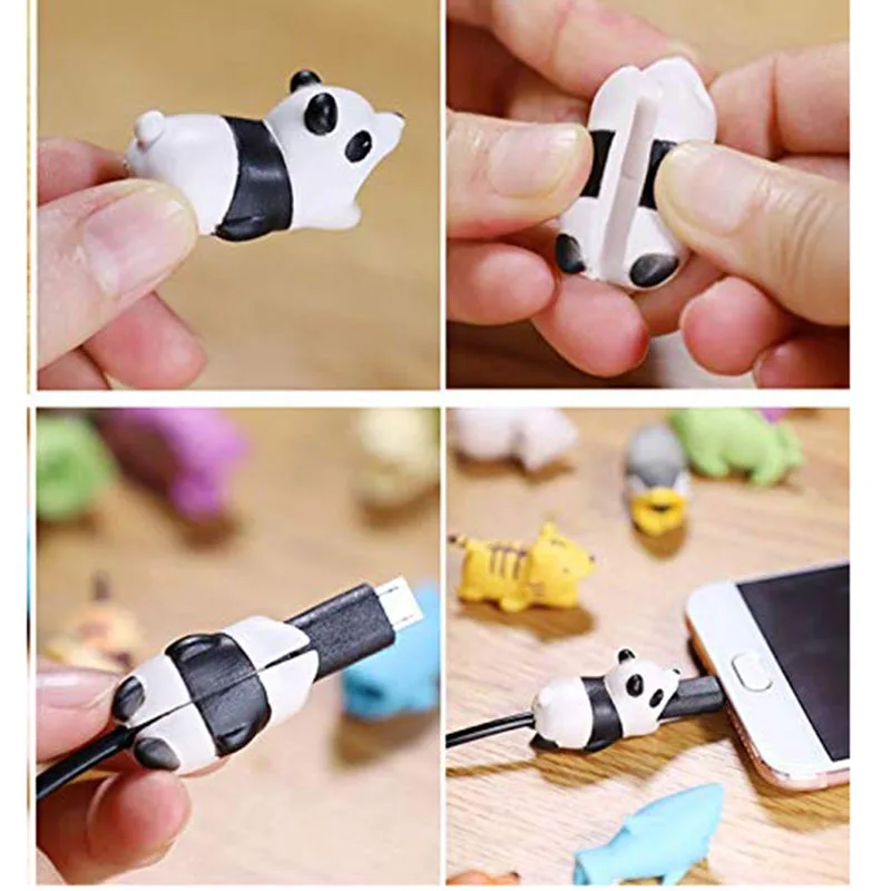 10Pcs Cute Bite Cartoon Animal Cable Protector Cord Wire Protection Mini Charging Cable Winder Organizer Management