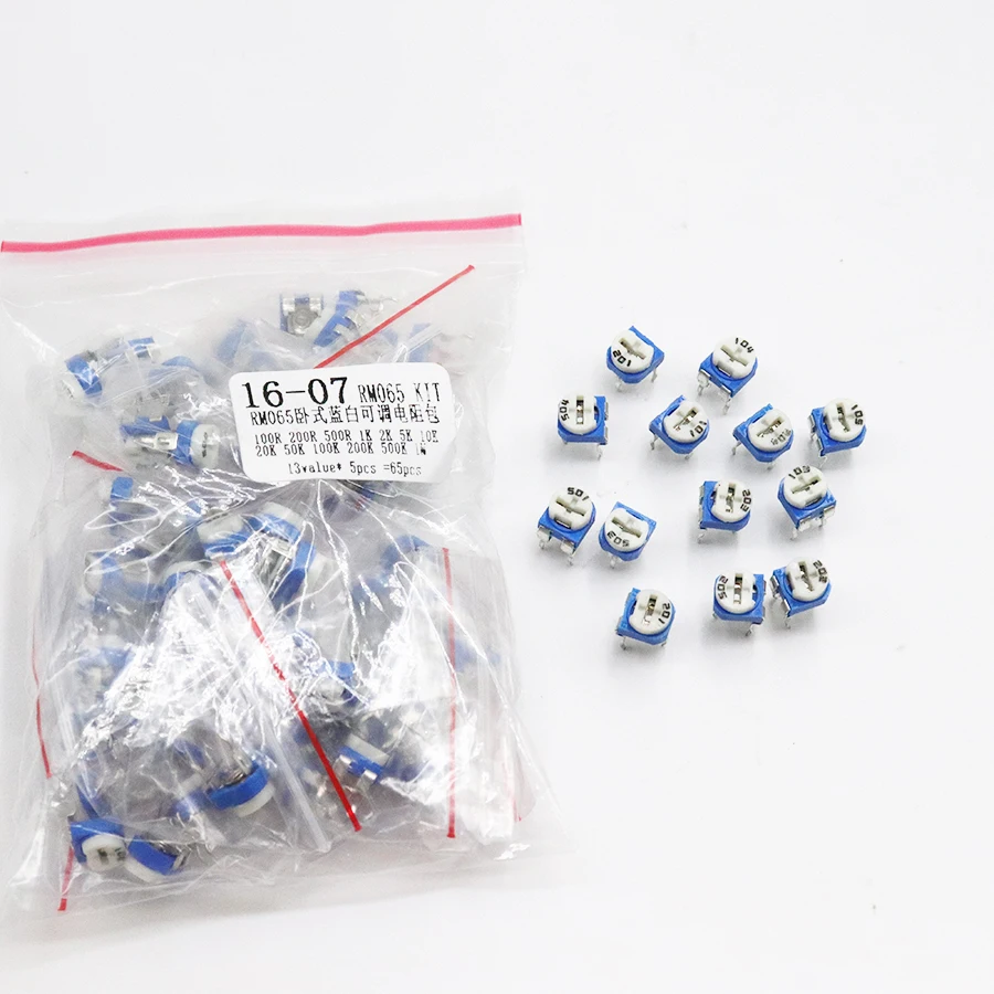 Trimming Potentiometer RM065 top adjustment 100R-1M RM065 WH06-2 Variable Resistors Assorted Kit 13Type*5pcs=65PCS  KIT