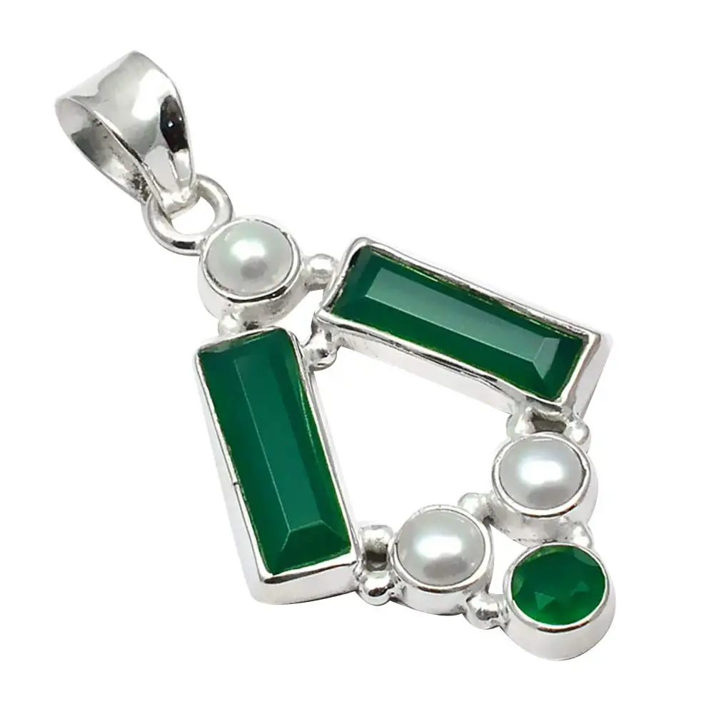 

Подвеска из натурального зеленого оникса + жемчуга, серебро 925 пробы, 45 мм, 2SP0243