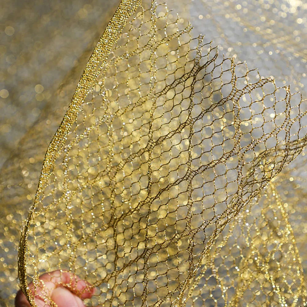 Gold Glitter Mesh Fabric Hard Tulle for Tutu Wedding Decoration DIY Craft Birthday Party Supplies Fashionable Net Cloth