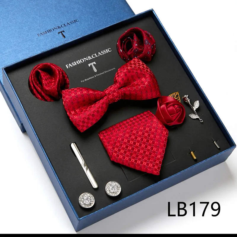 Hochwertige Geschenkbox für Feiertage, 7,5 cm, blaues Blumenmuster, Einstecktuch, Manschettenknöpfe, Krawattenclip, Krawatte für Herren, Geburtstagsgeschenk – Detail 17