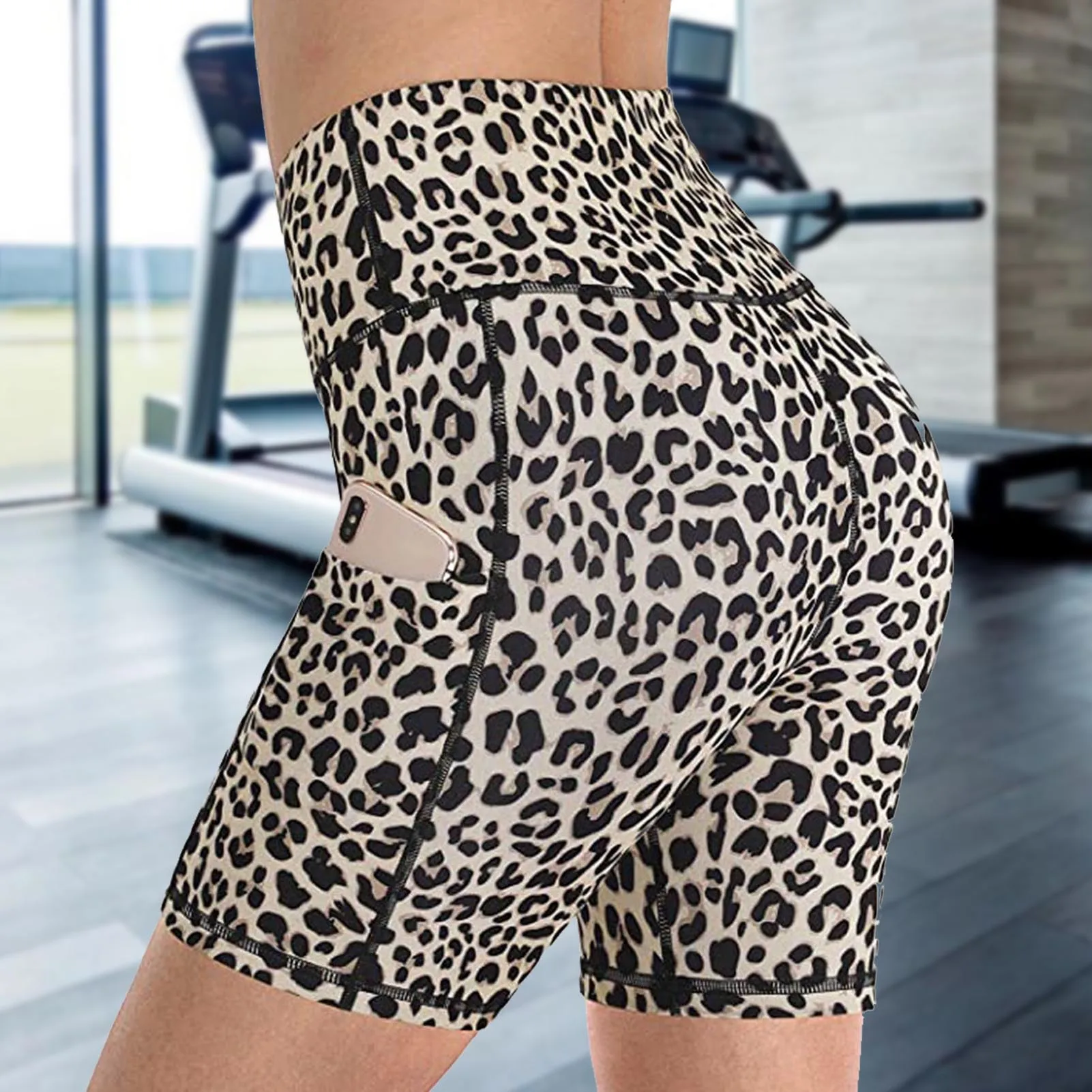 Women shorts Leopard Snake print Leggings hip-lifting fitness shorts side pocket Tight hot pants Middle waist lady yoga pants