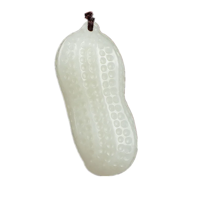 Natural hetian white jade handcarved peanut pendant simple retro pendant temperament jewellery fashion for women men lucky