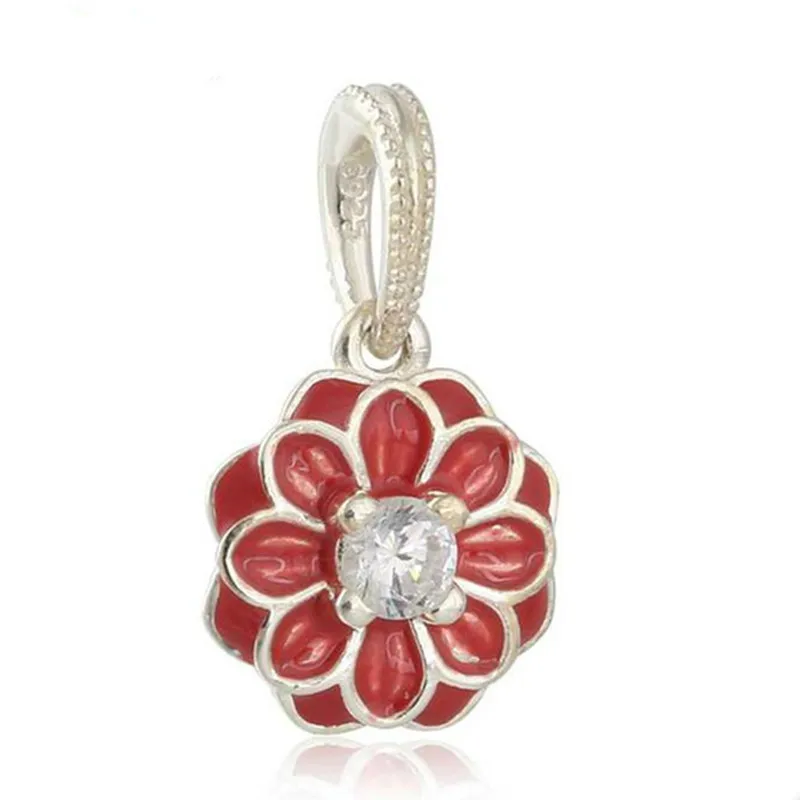 

Summer 925 Sterling Silver beads Oriental Bloom Dangle with Red Enamel Charm Fit Original Pandora Charms Bracelet jewelry