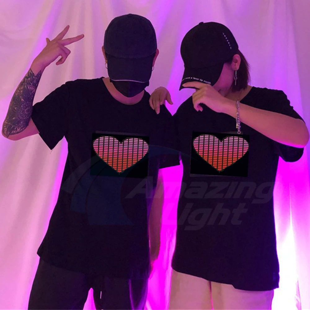 Rechargeable LED Lover's T-shirt Male Couple Female DJ Led T-shirt Sound Active Led Lover T Shirt  Equalizer Led T-shirt