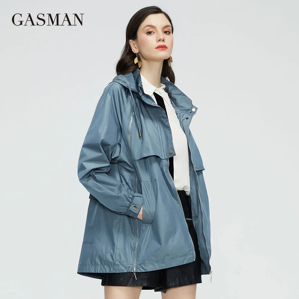 Imagem -02 - Gasman 2023 Jaqueta Feminina Primavera Trench Coat Casual Cinza Zíper à Prova de Vento Cabolsas Curtos Feminino com Capuz Outwear Jaqueta 20233