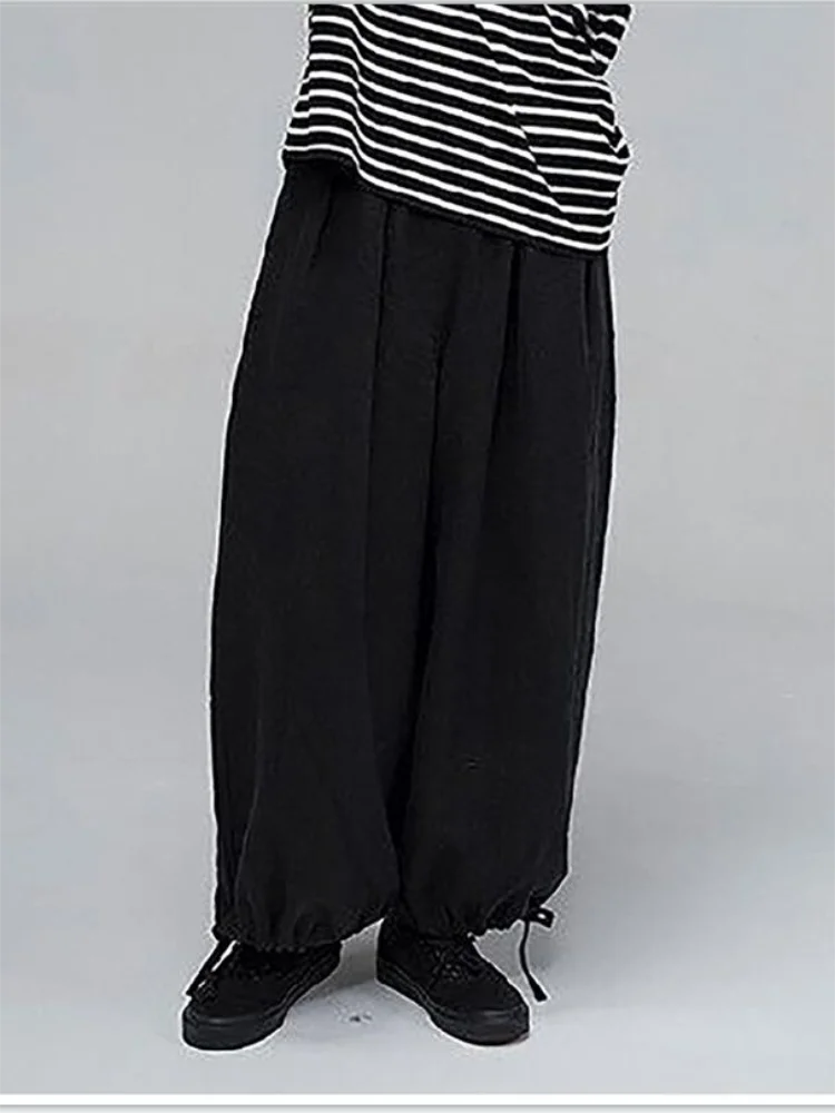 

Spring/summer new men's cuffs drawstring knickerbockers fashion youth casual pants black super loose wide leg pants