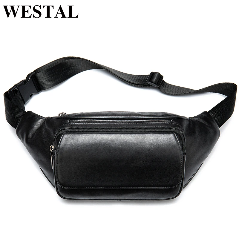 

WESTAL sheep leather men's waist pack fanny pack belt bag men Leather belt waist bags man belt packs travel casual hip bag 8917