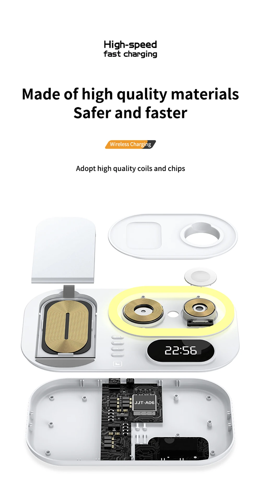 Kabelloses Ladegerät 4-in-1 Schnelle Kabellose Ladestation für iPhone 15 16 17 Pro Max Apple Watch Kabelloses Ladegerät mit Lampe und Uhr – Detail 6