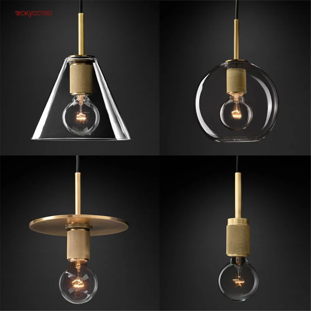 

American Industrial Minimalism Brass Color Pendant Lights For Restaurant Cafe Bar Hallway Suspension Luminaire Design Retro Lamp