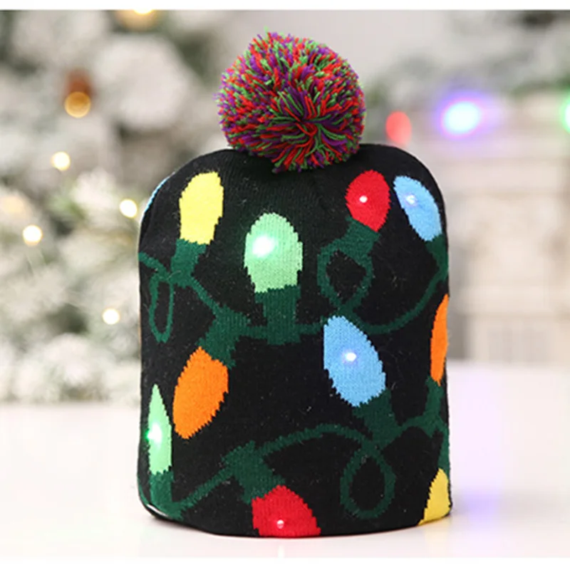 New Style! LED Christmas Hat Beanie Light Up Illuminate Warm Hat 48 Patterns New Year Snowman Sweater Hat Christmas Decorations