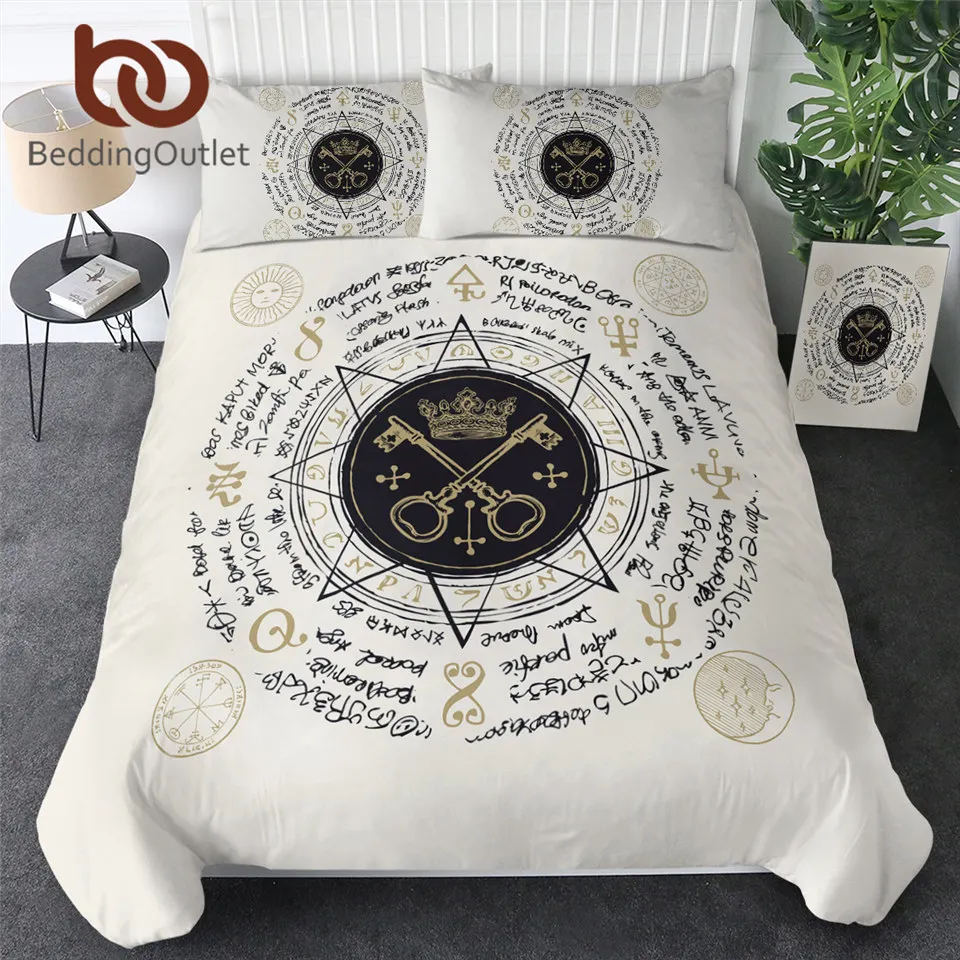 

BeddingOutlet Octagonal Star Bedding Set Luxury Key and Crown Duvet Cover King Size Magical Home Decor Old Manuscript Bedclothes