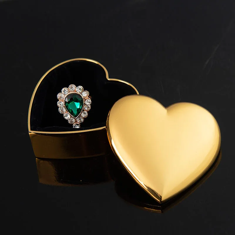 Classic Golden Metal Heart Shape Jewelry Box for Women Small Trinket Storage Organizer Chest Christmas Gift