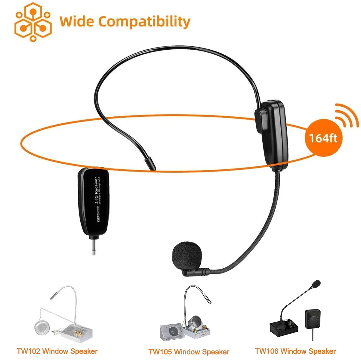 Retekess TW103 Window Speaker+TT123 Wireless Mic Headset Intercom System for Business Voice Intercom Bank Counter Interphone