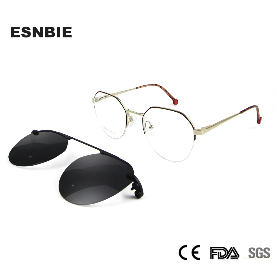 

Alloy Magnet Eyeglasses Half Rim Optical Frame Semi Rimless Prescription Eyewear Round Vintage Myopia Polarized Clip On Sunglass