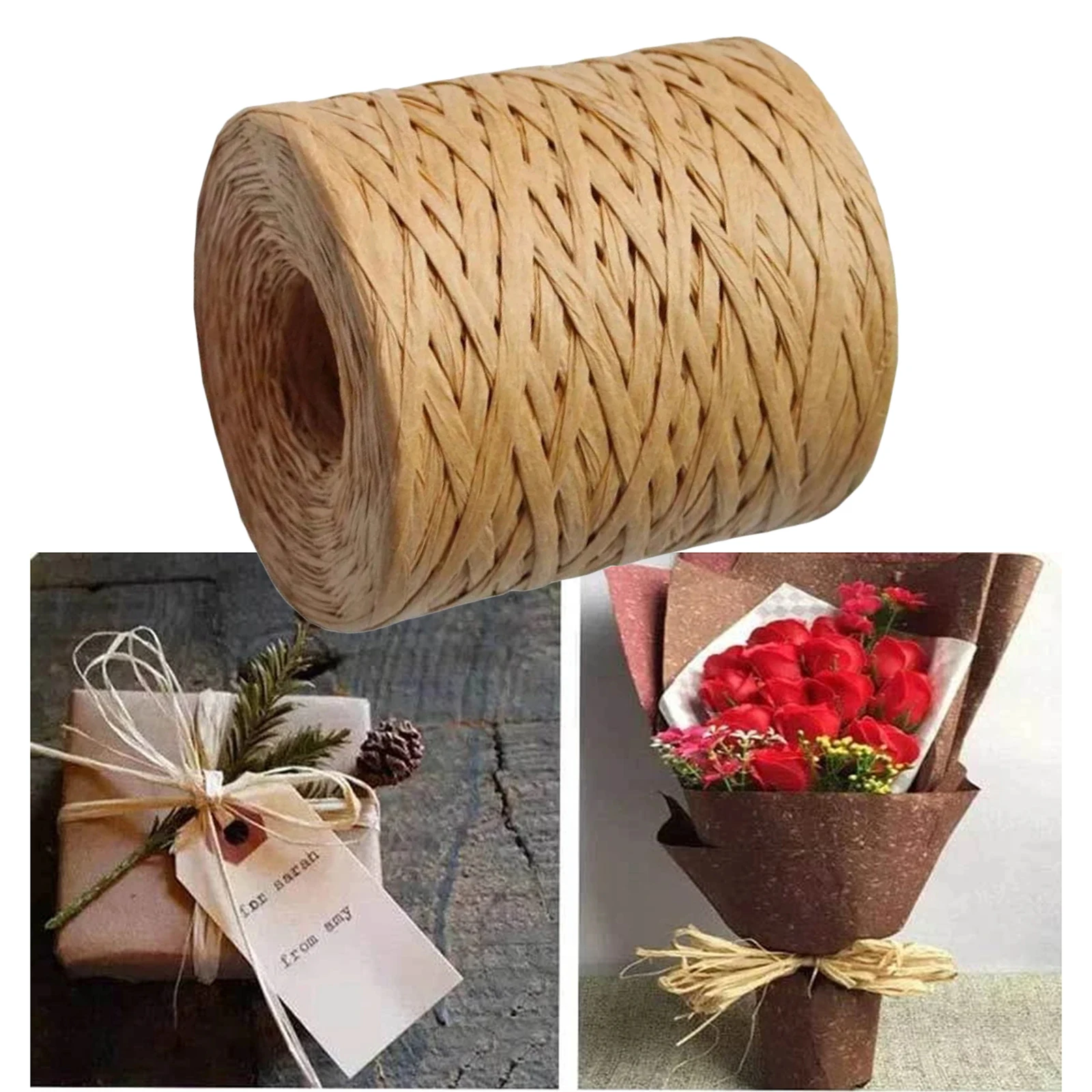 200m Natural Straw Raffia Paper Rope Gift Wrapping Crafts Ribbon Roll Party Supplies Cake Packing String Cords DIY Scrapbooking