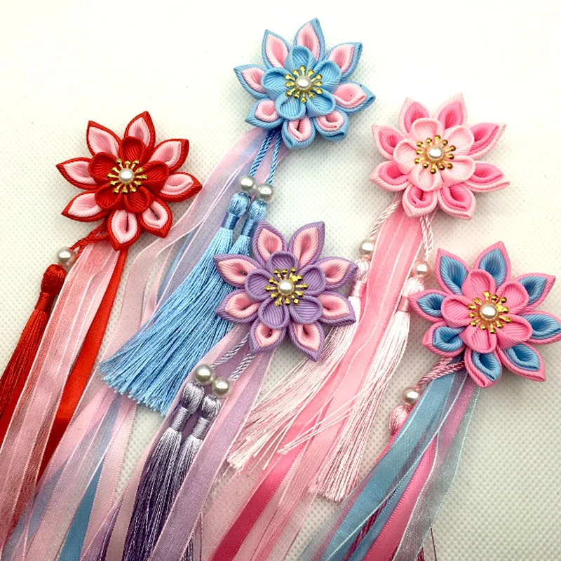 Ken-tsumami Kanzashi Flower Hair clip  Ribbon Tassel Traditional Japanese Style Kimono Accessory GeishaOutfit HW049